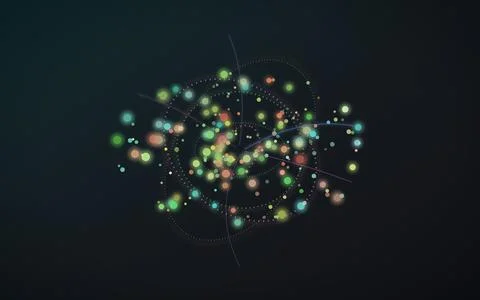 Digital data visualization and network connectivity. Glowing particle clust.. Иллюстрация