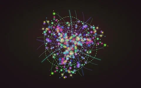 Digital data visualization and network connectivity. Glowing colorful parti.. Stock Illustration