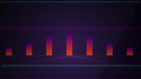 Digital Data Visualization Bars Moving on Abstract Retro Grid Background Stock Footage 339925479