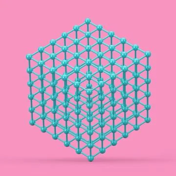 Digital Data Visualization Concept. Abstract Blue Wireframe Atom Mesh Cube in Stock Illustration