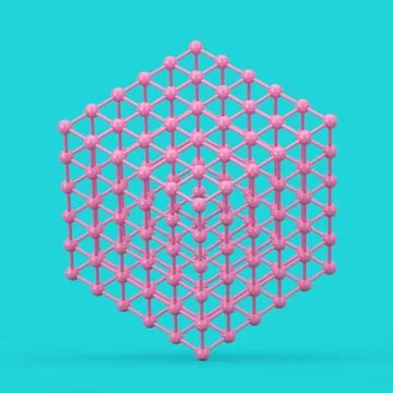 Digital Data Visualization Concept. Abstract Pink Wireframe Atom Mesh Cube in 스톡 일러스트