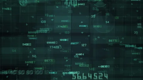 Digital Data Visualization With Floating Numbers and Technology Interfaces Stock Footage 310607537
