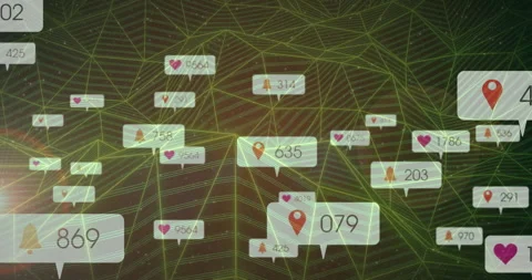 Digital data visualization floating over 3D wireframe mesh, displaying heart pin Stock Footage 309144431