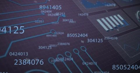 Digital data visualization with futuristic interface displaying numbers and Stock Photos
