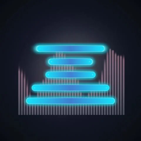 Digital Data Visualization: Glowing Neon Bars on a Dark Abstract Background Stock Footage 348229655