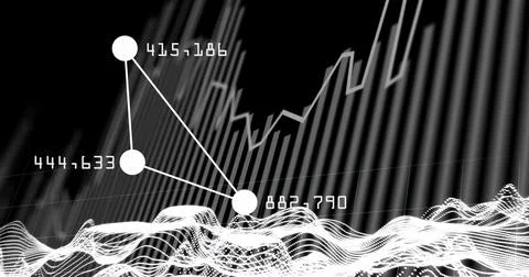 Digital data visualization with interconnected nodes and numerical data points Foto stock