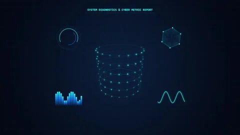 Digital data visualization interface showing cyber metrics with moving holo.. Stock Footage 345334353
