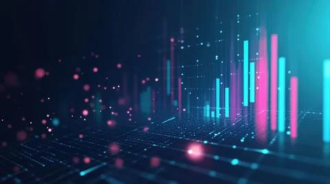 Digital Data Visualization with Neon Blue and Pink Bars, Highlighting Modern Illustrazione stock