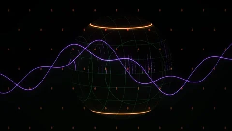 Digital Data Visualization with Purple Waveforms and Glowing Orange Circula.. Stock Footage 343693876