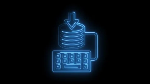 Digital database neon icon animation keyboard data input futuristic design Stock Footage 309916293