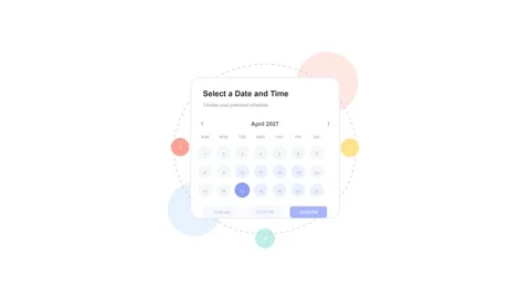 Digital date and time picker ui design with modern pastel elements Stock Footage 345654605