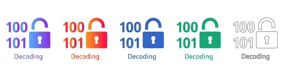 Digital Decoding Binary Security Icons Set Stock Illustration