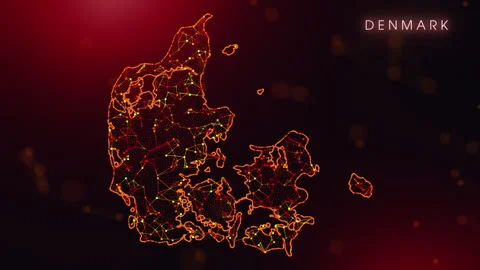 Digital Denmark Map Motion Reveal With Abstract Red And Orange Plexus Netwo.. Stock Footage 330884947