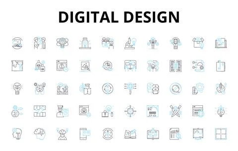Digital design linear icons set. Graphics, Animation, Typography, Interface 스톡 일러스트
