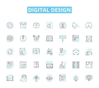 Digital design linear icons set. Graphics, Animation, Typography, Interface Ilustração Stock