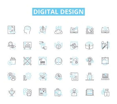 Digital design linear icons set. Graphics, Animation, Typography, Interface 스톡 일러스트