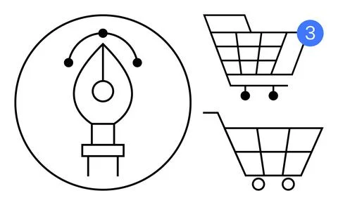 Digital Design Pen Tool and Shopping Cart Icons with Notification Symbol Illustrazione stock