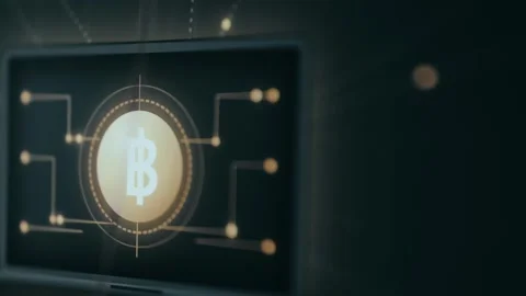 Digital design resembling a circuit board with Bitcoin symbol in the center Stock Footage 333450675