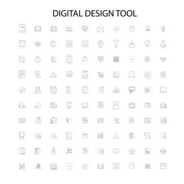 Digital design tool icons, signs, outline symbols, concept linear illustration Ilustração Stock