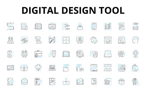 Digital design tool linear icons set. Photoshop, Illustrator, Sketch, Figma Illustrazione stock