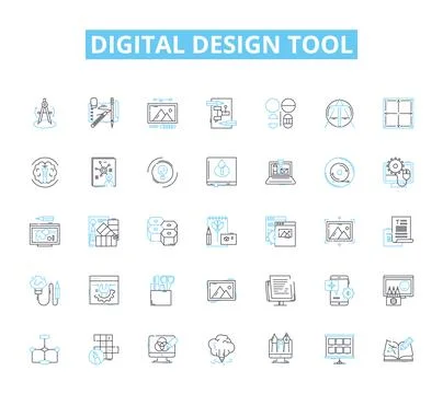 Digital design tool linear icons set. Photoshop, Illustrator, Sketch, Figma Illustrazione stock