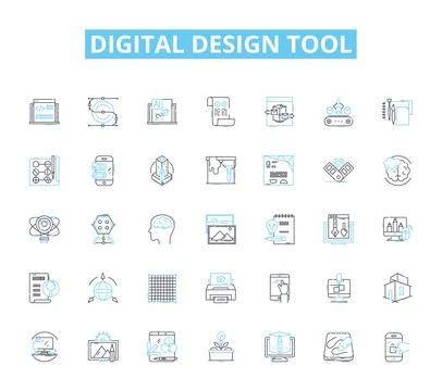 Digital design tool linear icons set. Photoshop, Illustrator, Sketch, Figma Illustrazione stock