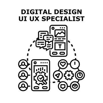 Digital design ui ux specialist working on mobile applications Stock Illustration