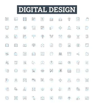 Digital design vector line icons set. Digital, Design, Web, Media, Interface, UX Stockillustratie