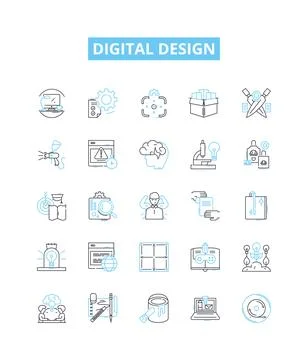 Digital design vector line icons set. Digital, Design, Web, Media, Interface, UX 스톡 일러스트