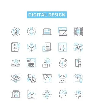 Digital design vector line icons set. Digital, Design, Web, Media, Interface, UX Stockillustratie