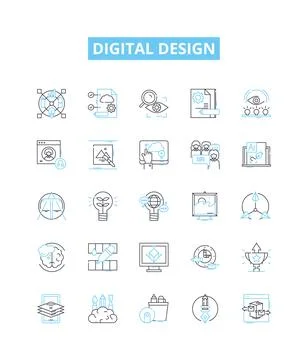Digital design vector line icons set. Digital, Design, Web, Media, Interface, UX 스톡 일러스트