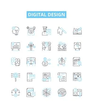 Digital design vector line icons set. Digital, Design, Web, Media, Interface, UX Stockillustratie