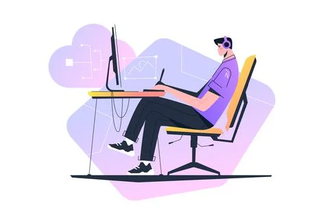 Digital designer working on laptop at workplace Stock Illustration