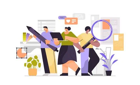 Digital designers programmer and analyst team working together developers Stock Illustration