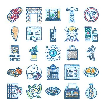 Digital detox activity collection reducing stress from tech Illustrazione stock