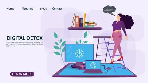 Digital detox banner concept for web and mobile sites Girl climbs the stairs Stock Illustration