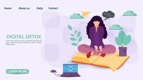 Digital detox banner concept for web and mobile sites Girl in the Lotus posit Stock Illustration