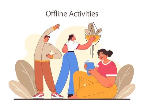 Digital detox. Character practicing mindfulness, reducing screen time Illustrazione stock