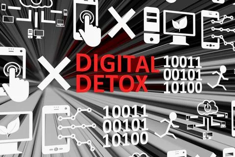 DIGITAL DETOX concept blurred background 3d render illustration Stock Illustration