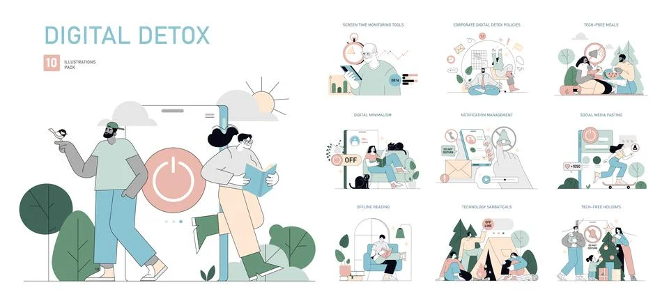 Digital Detox. Flat Vector Illustration Stock Illustration