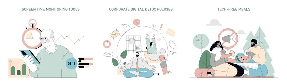 Digital Detox. Flat Vector Illustration Stock Illustration