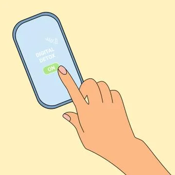 Digital detox. The hand presses the button to activate the digital detox. Stock Illustration