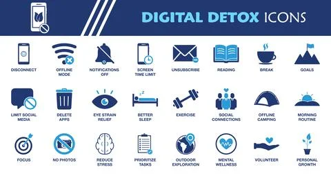 Digital Detox Icon Set. Collection of Screen Time Limit, Offline Mode, Noti.. Stock Illustration