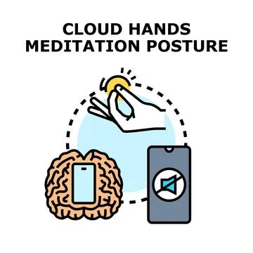 Digital detox mindful meditation cloud hands concept Stock Illustration