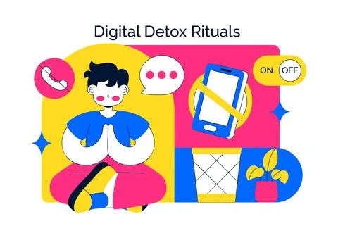 Digital Detox Rituals Vector Illustration Screen Time Reduction Mindful Hab.. Stock Illustration
