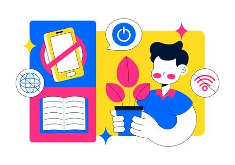 Digital Detox Rituals Vector Illustration Screen Time Reduction Mindful Hab.. Stock Illustration