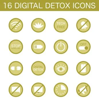 Digital detox set. Characters practicing mindfulness, reducing screen Illustrazione stock