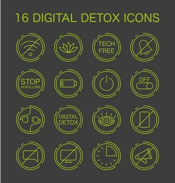 Digital detox set. Characters practicing mindfulness, reducing screen Illustrazione stock