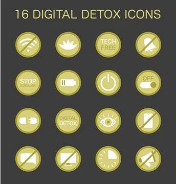 Digital detox set. Characters practicing mindfulness, reducing screen Illustrazione stock