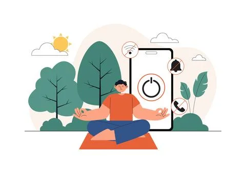 Digital Detox Vector Illustration Featuring Screen Time Reduction, Offline .. 库存插图